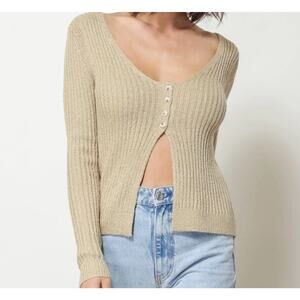 Line and Dot Kendall Sweater Long Sleeve Top Button Open Front Size Medium Beige